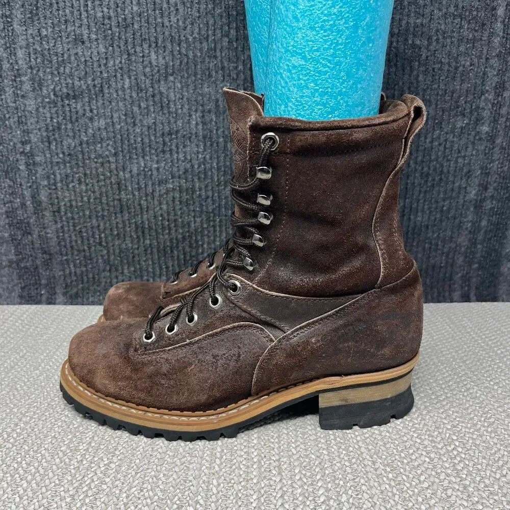 Georgia Logger Boots Suede Combat Lug Sole Brown Work Mens 8 M